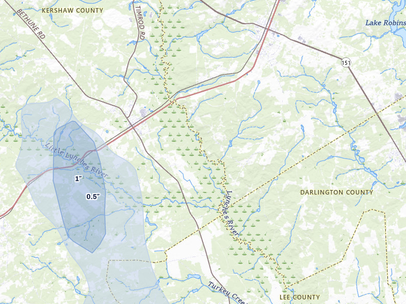 NEXRAD radar-signature map of the hail storm over Bethune, SC on Aug 16, 2026
