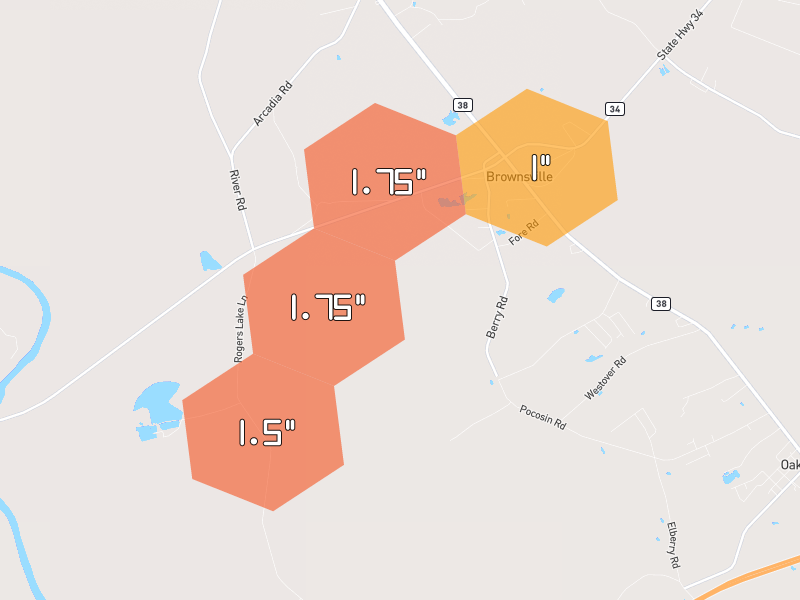 Hail map of Blenheim, SC on Jul 10, 2026, hail up to 1.75"