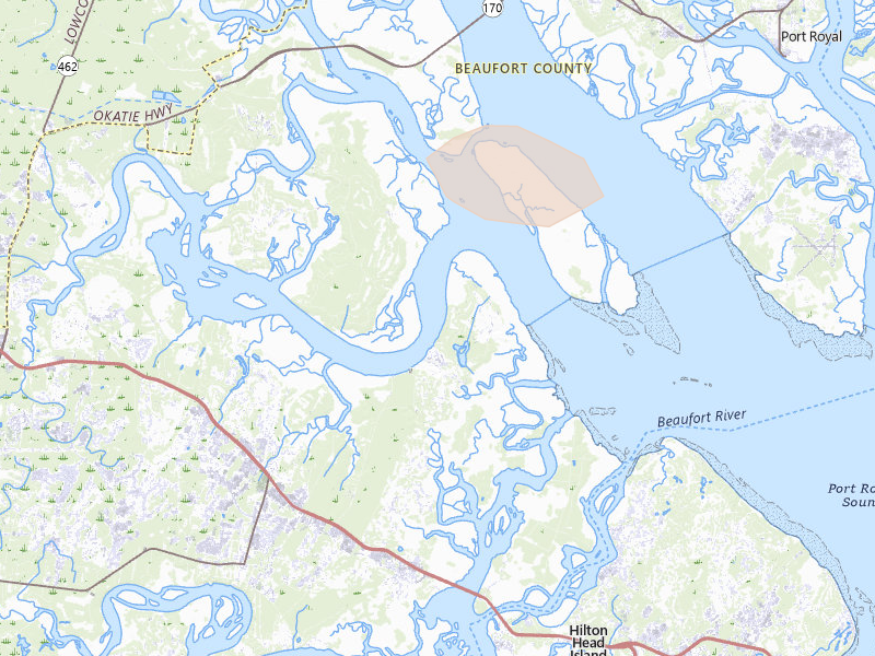 Radar-estimated hail-size map of the storm over Bluffton, SC on Aug 10, 2026