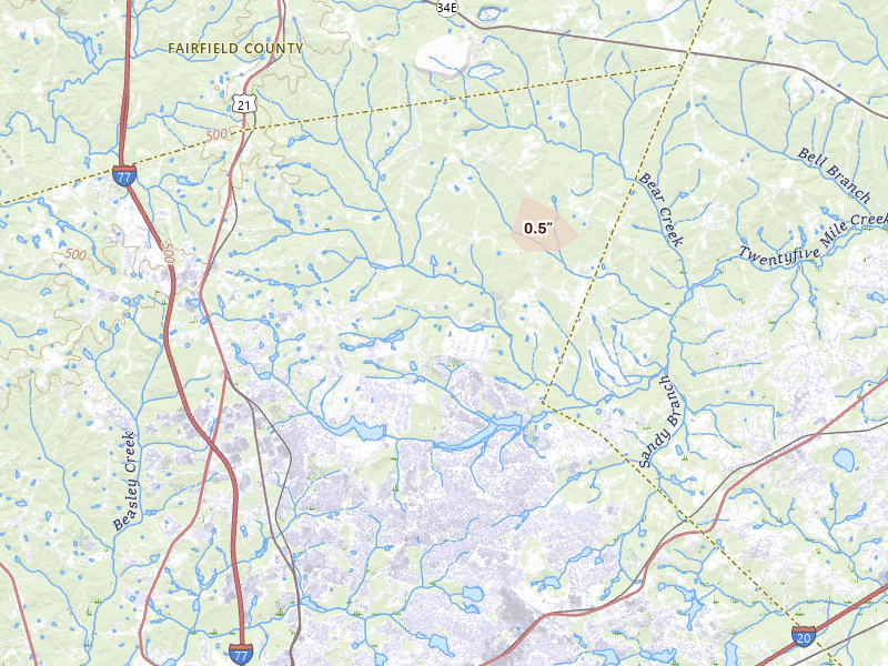 Radar-estimated hail-size map of the storm over Blythewood, SC