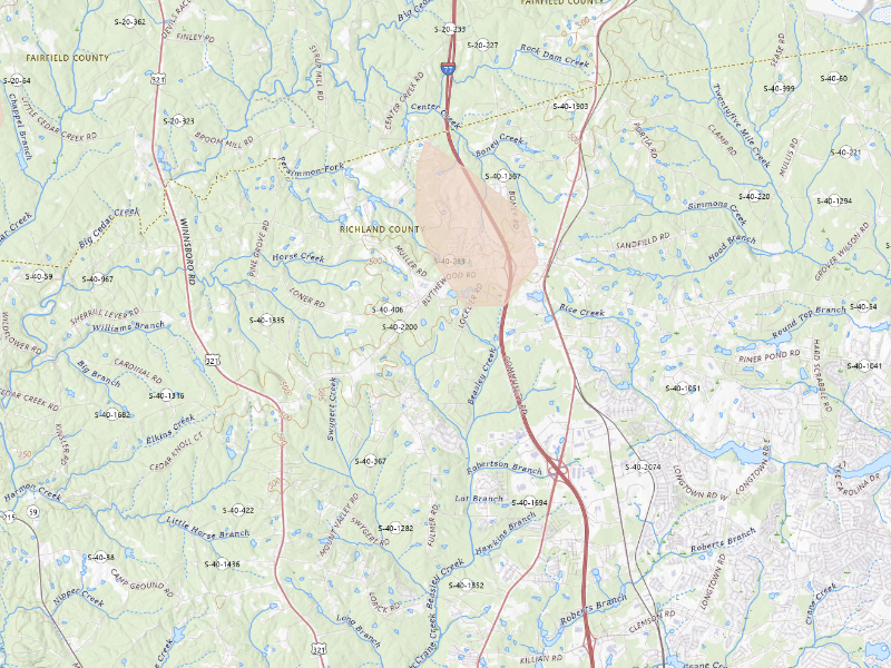 Radar-estimated hail-size map of the storm over Blythewood, SC