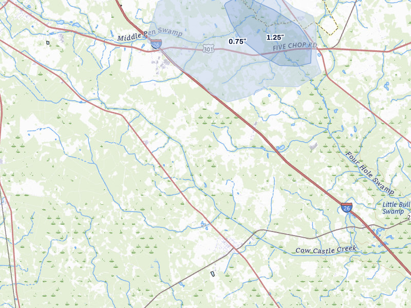 NEXRAD radar-signature map of the hail storm over Bowman, SC on Jul 11, 2026