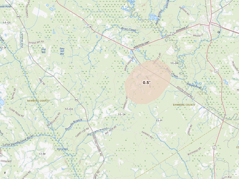 Radar-estimated hail-size map of the storm over Branchville, SC