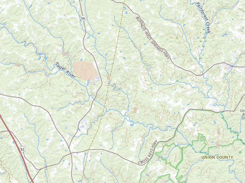 Radar-estimated hail-size map of the storm over Buffalo, SC on Aug 12, 2026