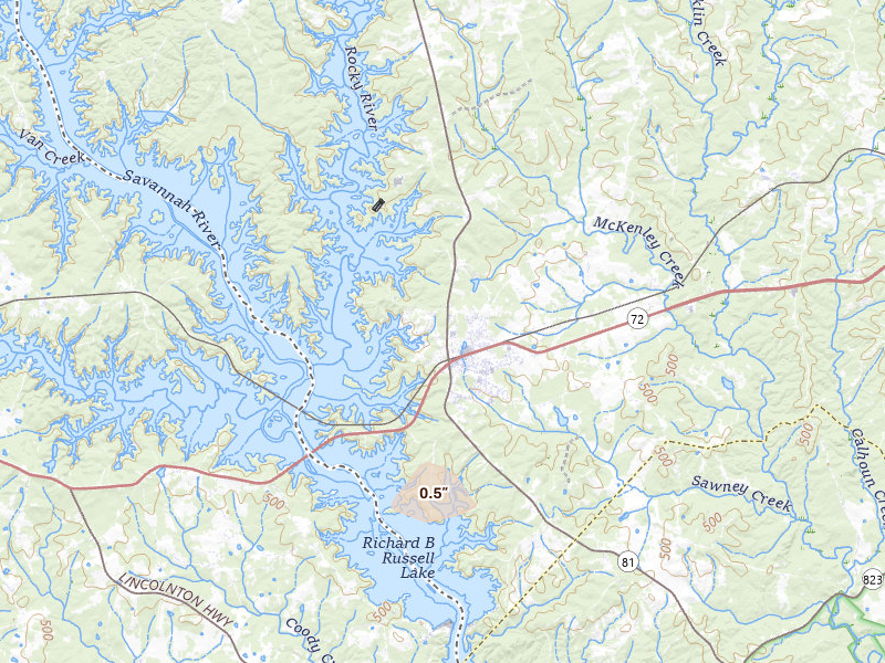 Radar-estimated hail-size map of the storm over Calhoun Falls, SC on Jun 27, 2026