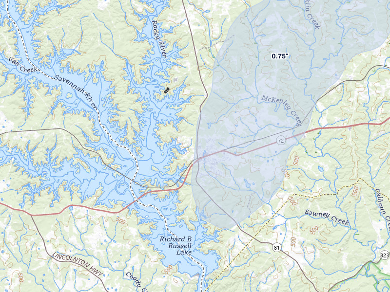NEXRAD radar-signature map of the hail storm over Calhoun Falls, SC on Jun 29, 2026