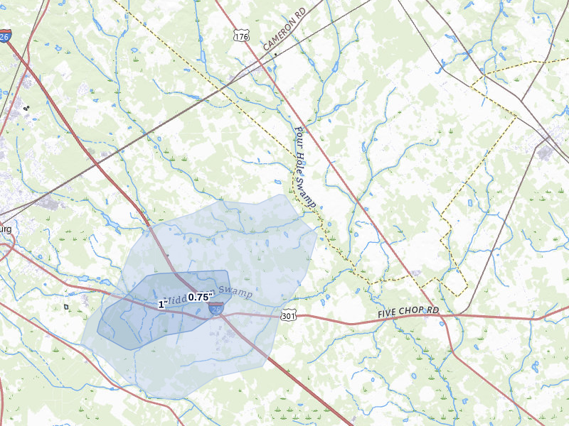 NEXRAD radar-signature map of the hail storm over Cameron, SC on May 27, 2026
