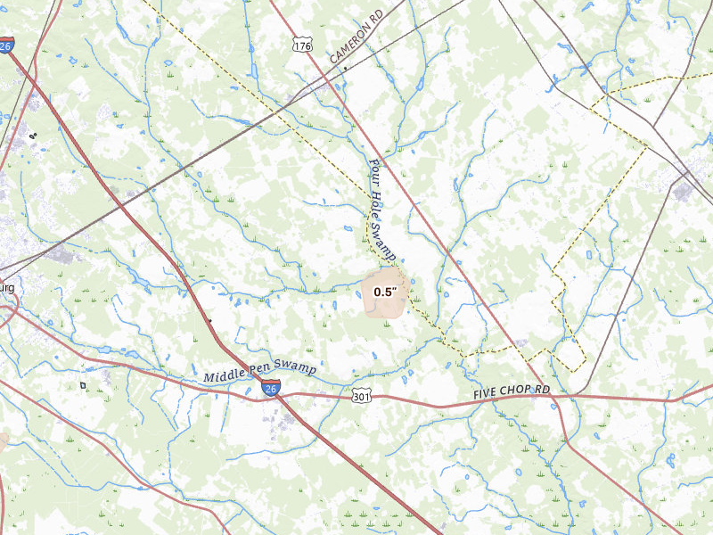 Radar-estimated hail-size map of the storm over Cameron, SC