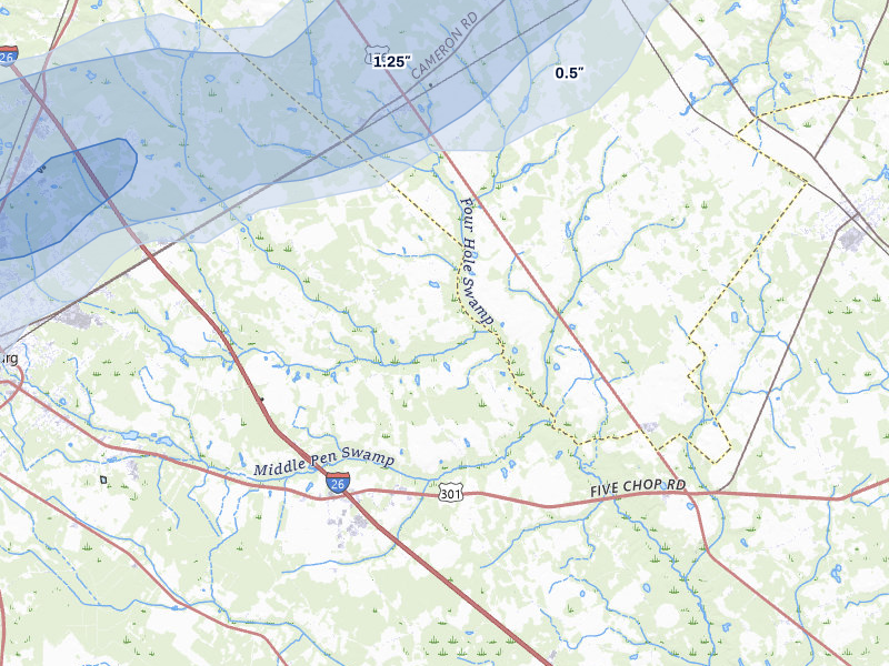 NEXRAD radar-signature map of the hail storm over Cameron, SC on Jul 12, 2026