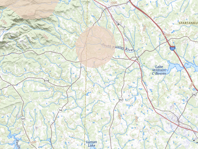 Radar-estimated hail-size map of the storm over Campobello, SC on Aug 20, 2026