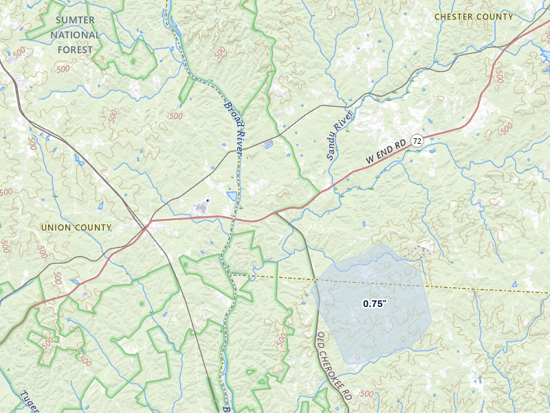 NEXRAD radar-signature map of the hail over Carlisle, SC