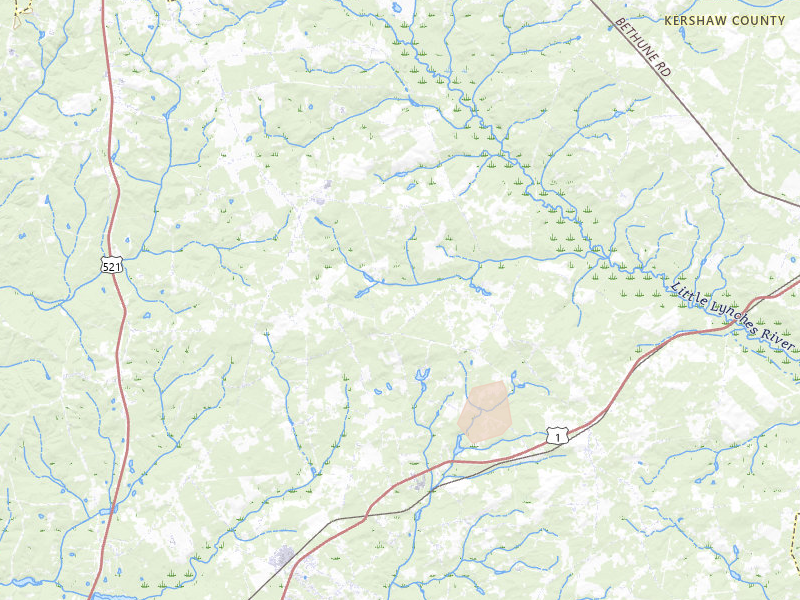 Radar-estimated hail-size map of the storm over Cassatt, SC on Jul 5, 2026