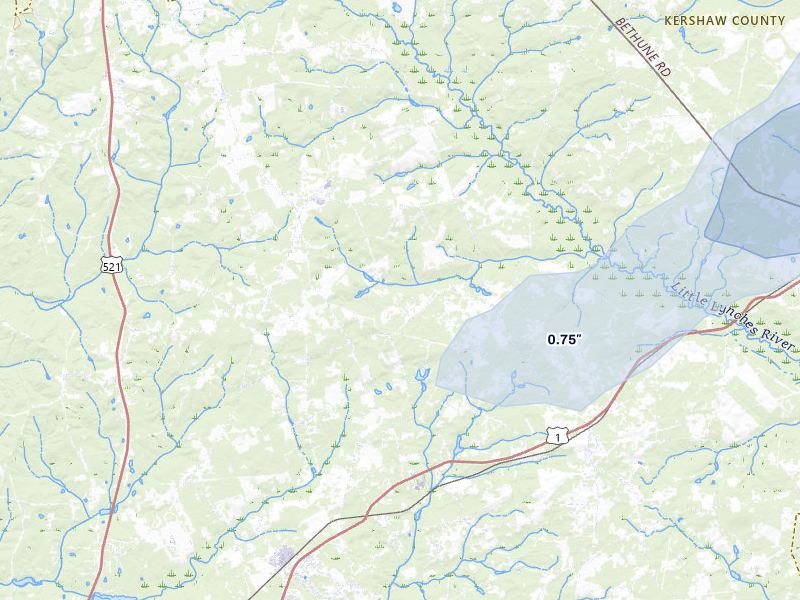 NEXRAD radar-signature map of the hail storm over Cassatt, SC on Jul 5, 2026