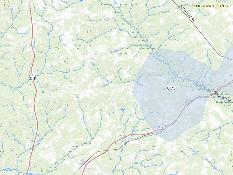 NEXRAD radar-signature map of the hail storm over Cassatt, SC on Jul 6, 2026