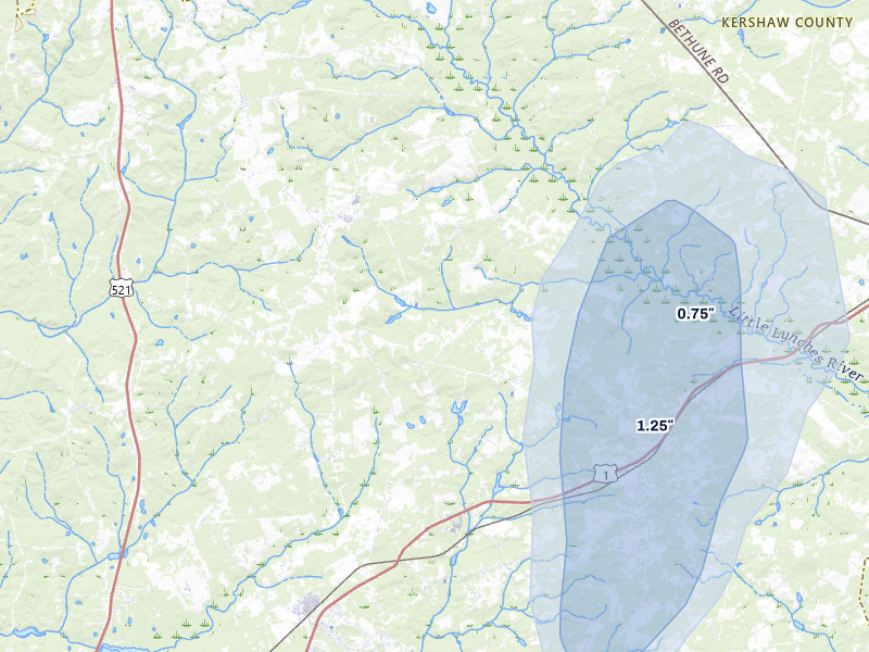 NEXRAD radar-signature map of the hail storm over Cassatt, SC on Jul 12, 2026