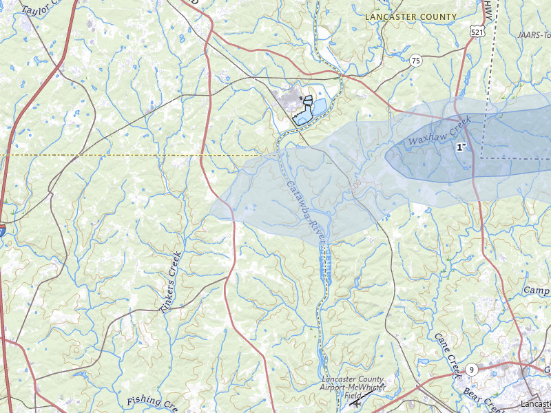 NEXRAD radar-signature map of the hail storm over Catawba, SC on Mar 7, 2026