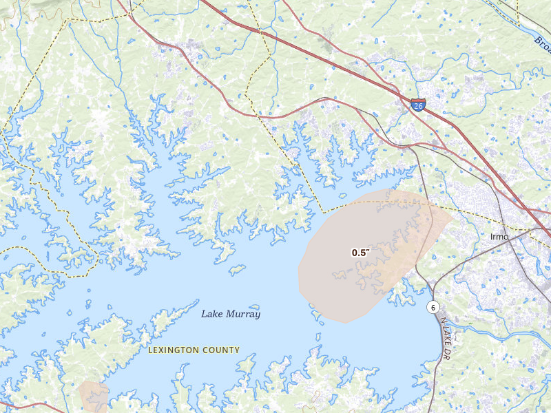 Radar-estimated hail-size map of the storm over Chapin, SC
