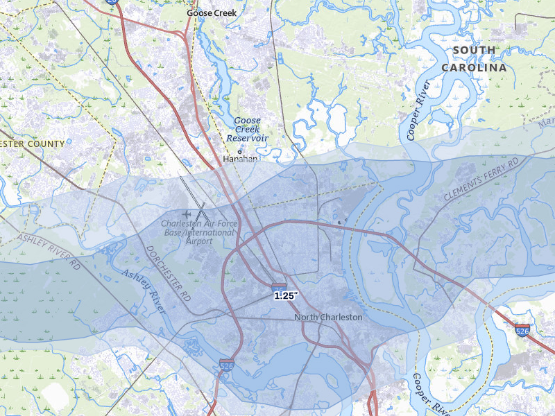 NEXRAD radar-signature map of the hail storm over Charleston, SC on Jul 10, 2026