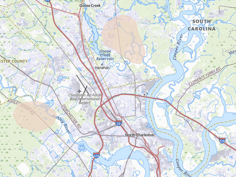 Radar-estimated hail-size map of the storm over Charleston, SC on Aug 22, 2026