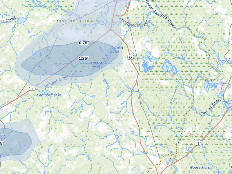 NEXRAD radar-signature map of the hail storm over Cheraw, SC on Jul 5, 2026