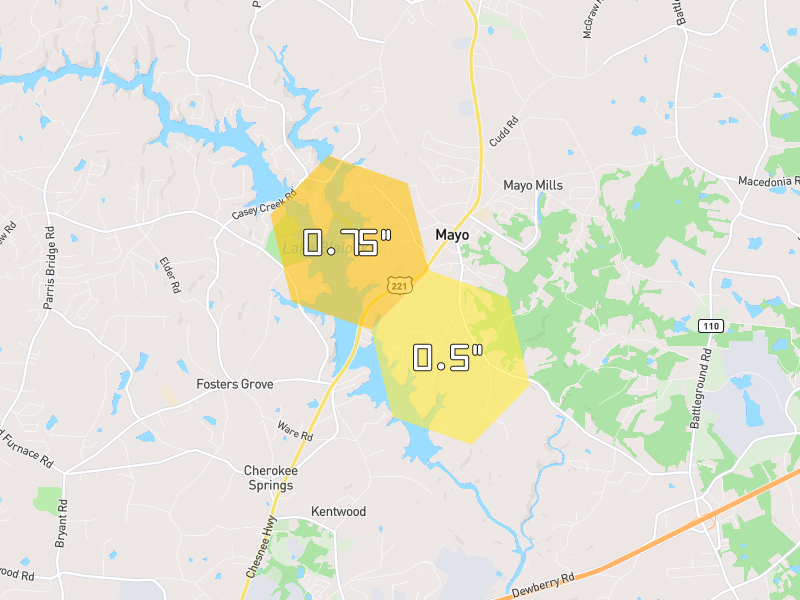 Hail map of Chesnee, SC on Jun 28, 2026, hail up to 0.75"