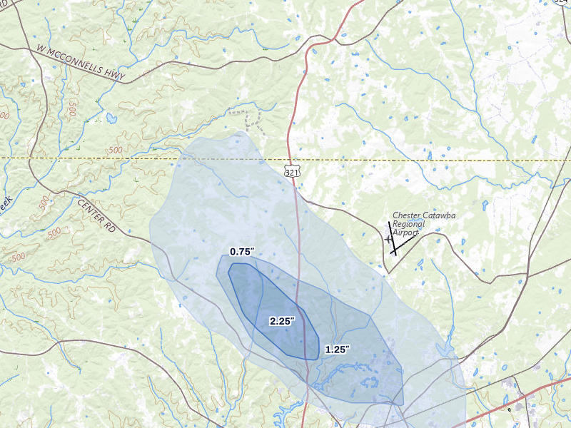 NEXRAD radar-signature map of the hail over Chester, SC