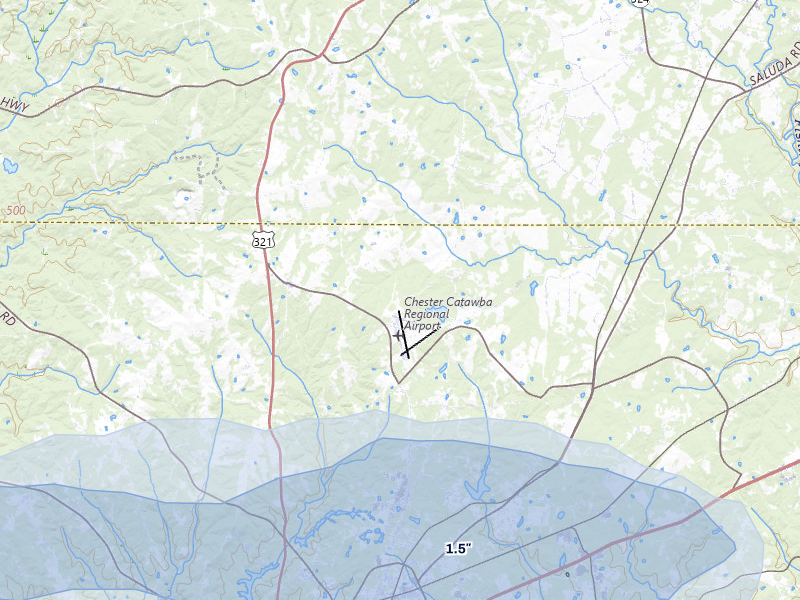 NEXRAD radar-signature map of the hail storm over Chester, SC on Aug 21, 2026