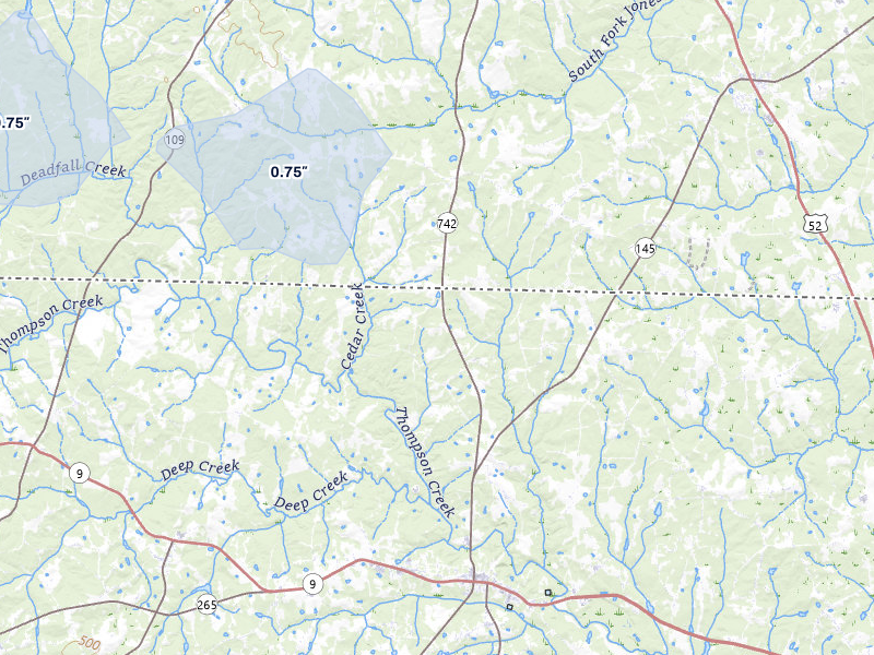 NEXRAD radar-signature map of the hail storm over Chesterfield, SC on Jul 10, 2026