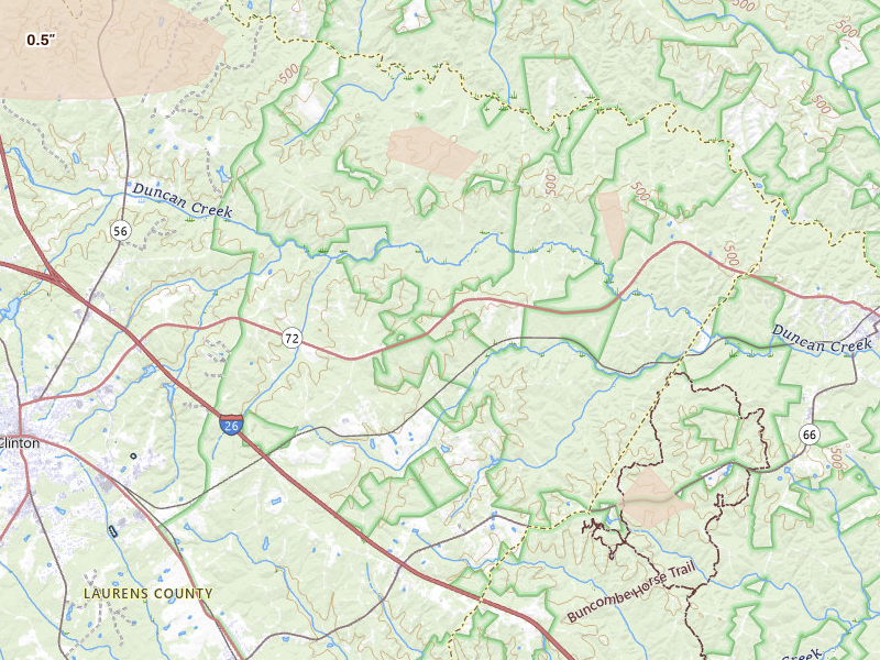 Radar-estimated hail-size map of the storm over Clinton, SC on Jul 12, 2026