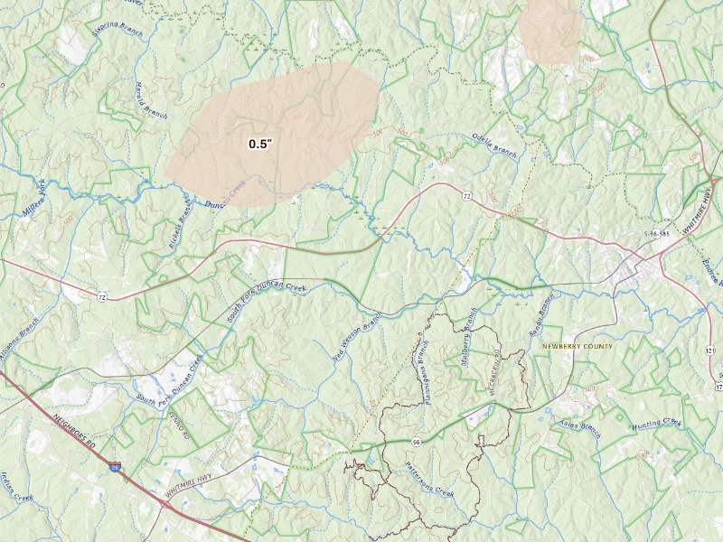 Radar-estimated hail-size map of the storm over Clinton, SC