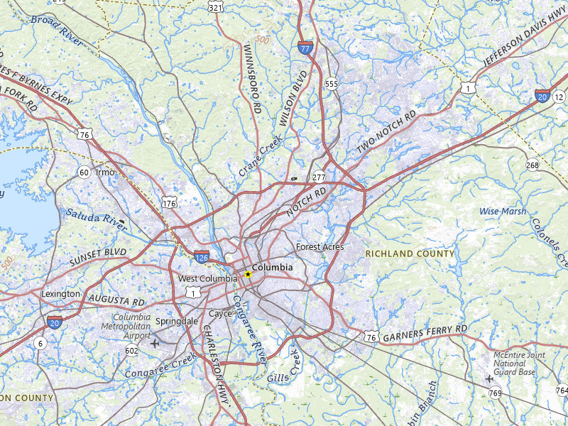 Radar-estimated hail-size map of the storm over Columbia, SC on Jul 5, 2026