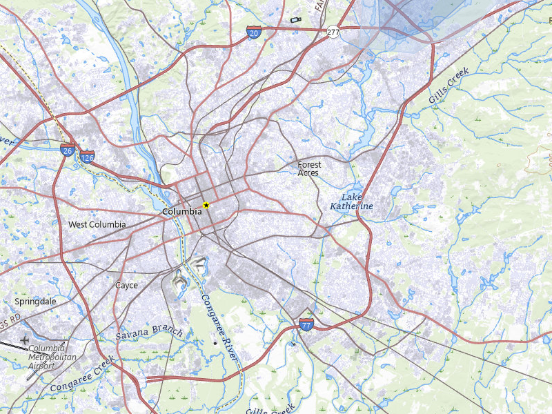 NEXRAD radar-signature map of the hail storm over Columbia, SC on Aug 10, 2026