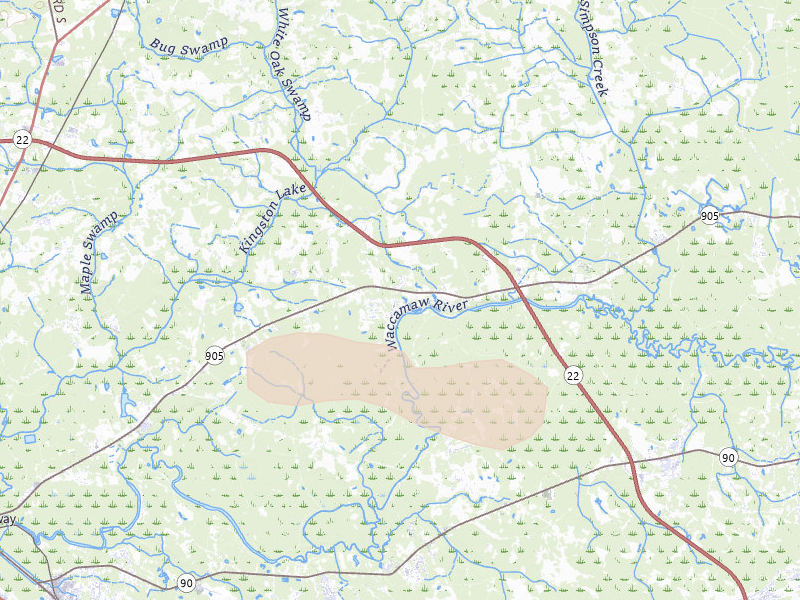 Radar-estimated hail-size map of the storm over Conway, SC on Jul 6, 2026