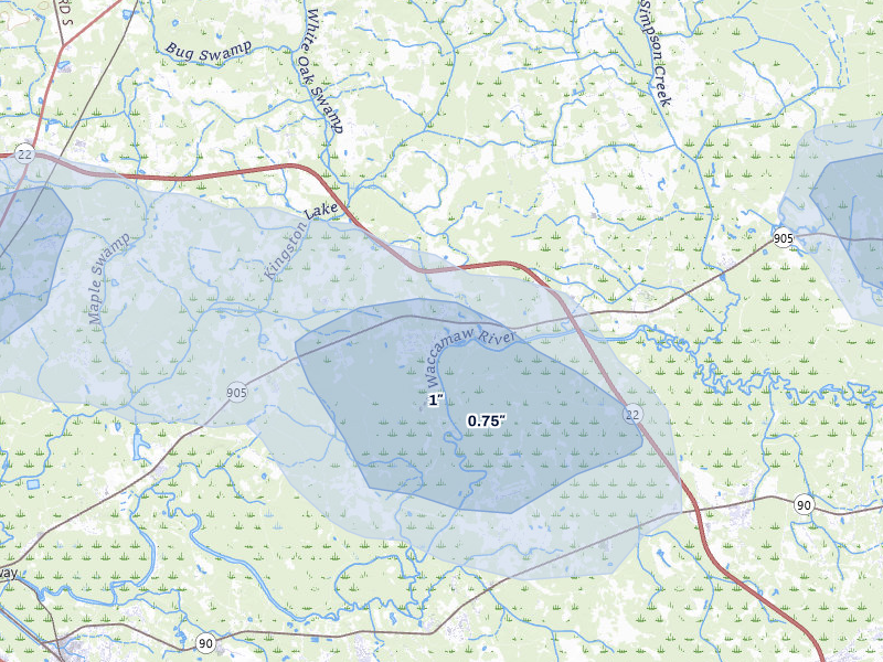 NEXRAD radar-signature map of the hail storm over Conway, SC on Jul 6, 2026