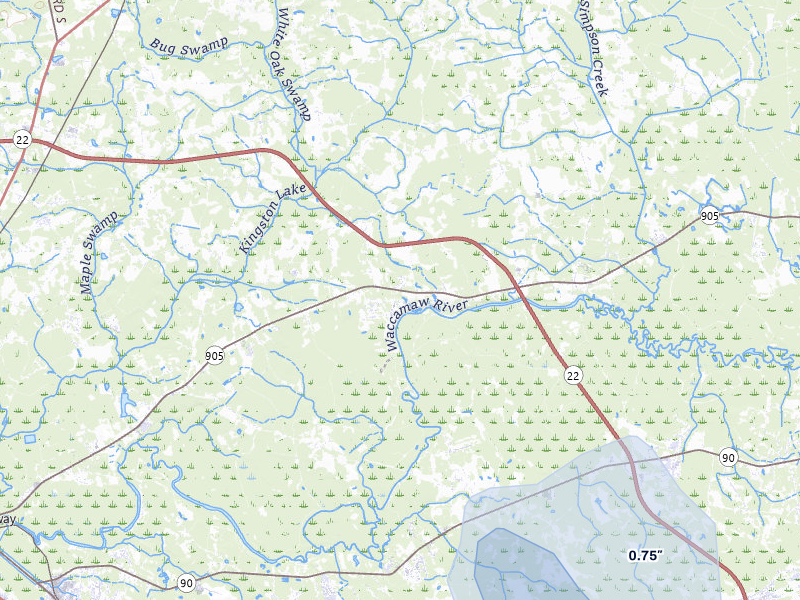 NEXRAD radar-signature map of the hail storm over Conway, SC on Jul 7, 2026