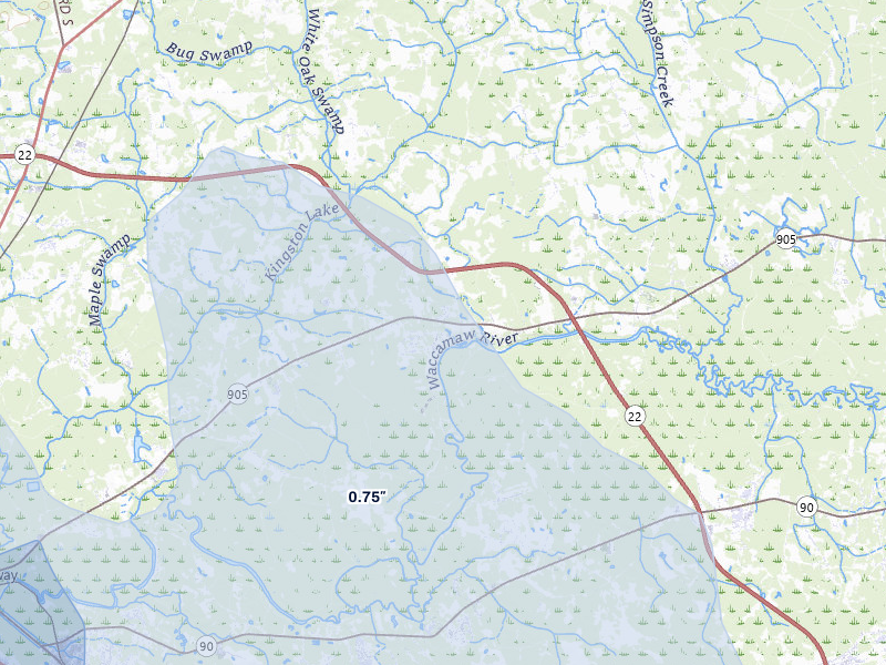 NEXRAD radar-signature map of the hail storm over Conway, SC on Aug 15, 2026
