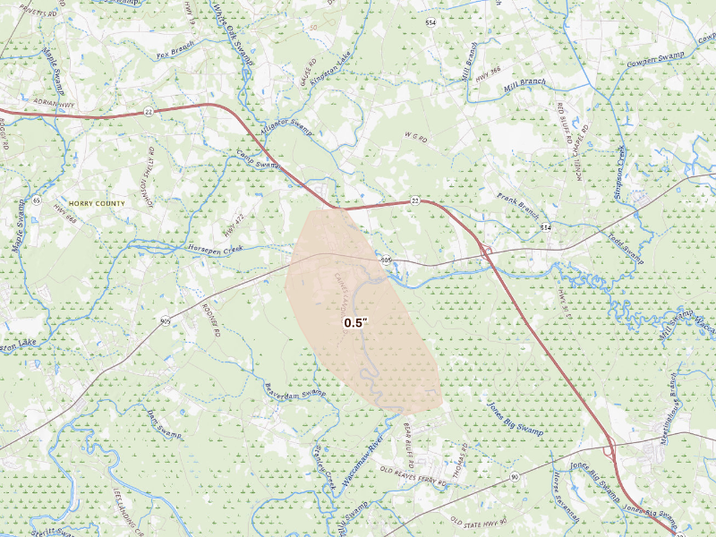 Radar-estimated hail-size map of the storm over Conway, SC