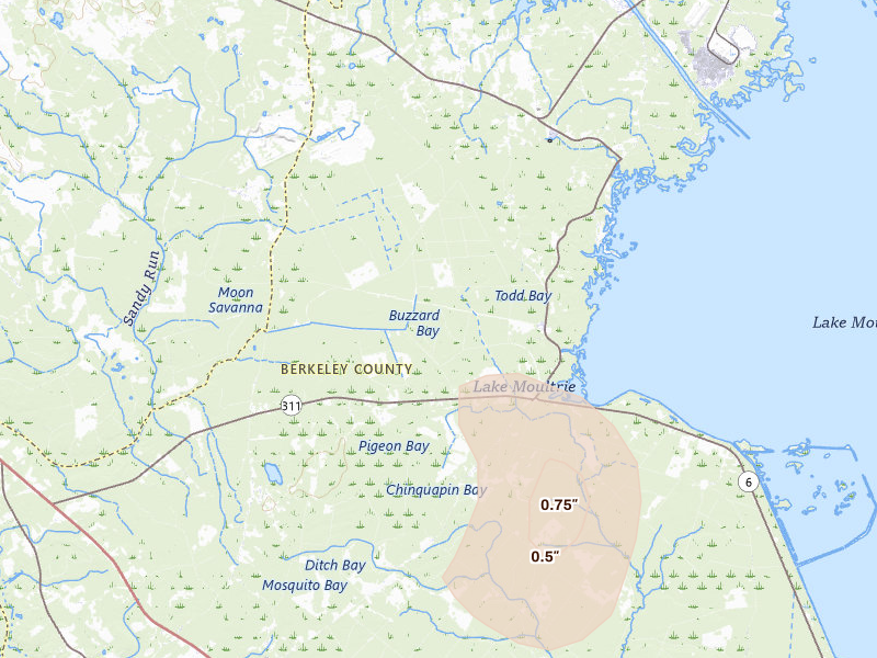 Radar-estimated hail-size map of the storm over Cross, SC