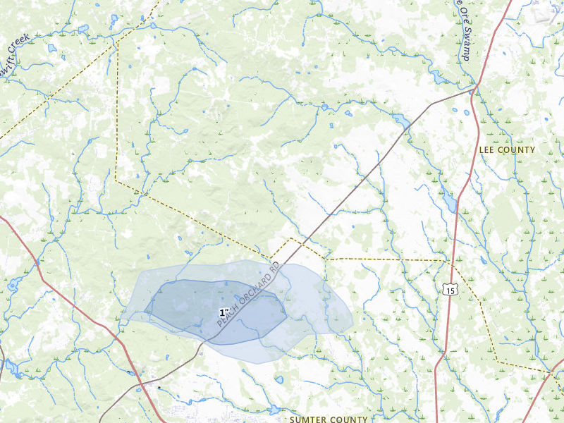 NEXRAD radar-signature map of the hail over Dalzell, SC
