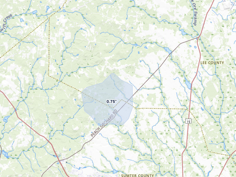 NEXRAD radar-signature map of the hail over Dalzell, SC