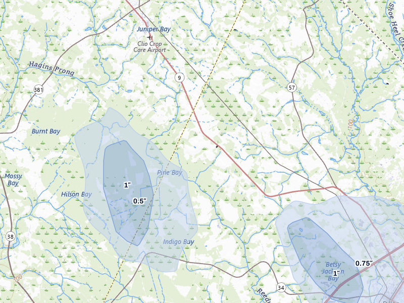 NEXRAD radar-signature map of the hail storm over Dillon, SC on Aug 16, 2026