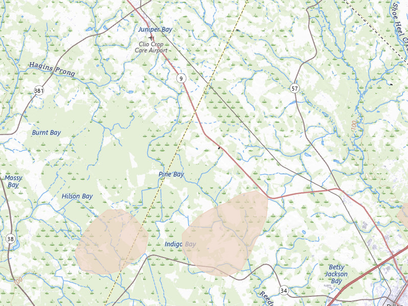Radar-estimated hail-size map of the storm over Dillon, SC on Aug 21, 2026