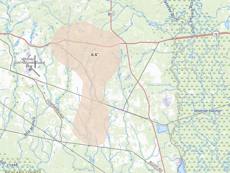 Radar-estimated hail-size map of the storm over Eastover, SC