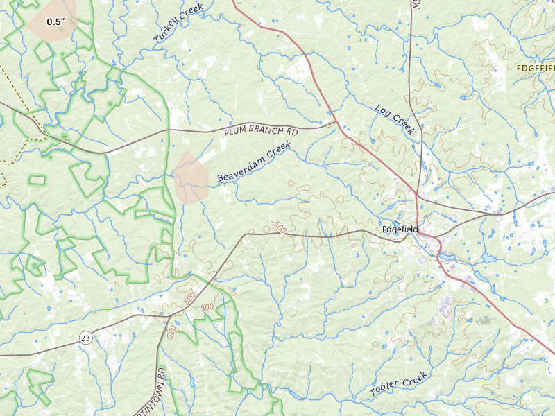 Radar-estimated hail-size map of the storm over Edgefield, SC on May 22, 2026