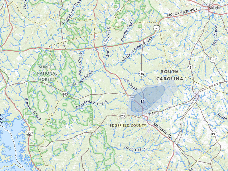 NEXRAD radar-signature map of the hail storm over Edgefield, SC on Aug 20, 2026
