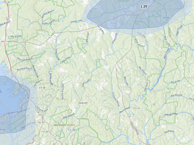 NEXRAD radar-signature map of the hail storm over Edgefield, SC on Aug 21, 2026