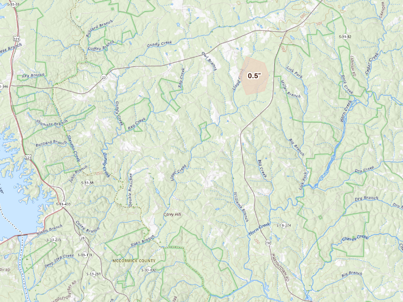 Radar-estimated hail-size map of the storm over Edgefield, SC