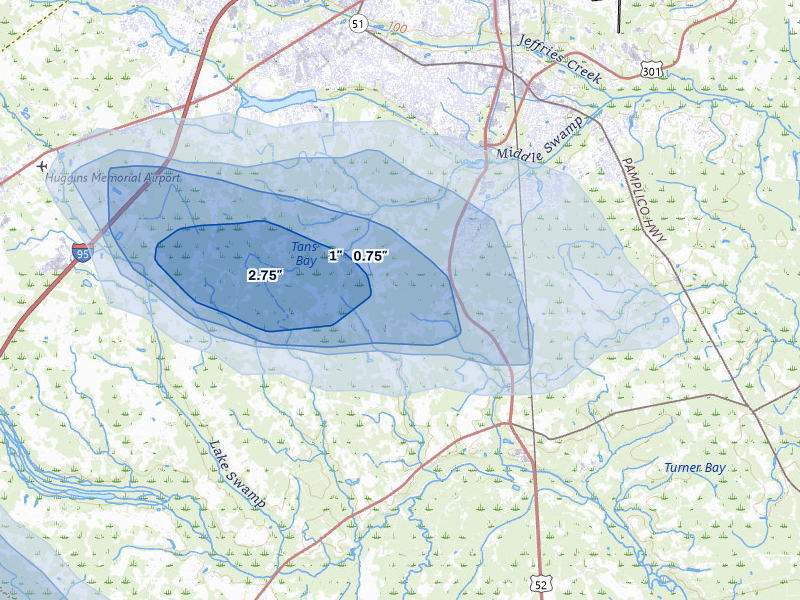 NEXRAD radar-signature map of the hail storm over Effingham, SC on Aug 21, 2026
