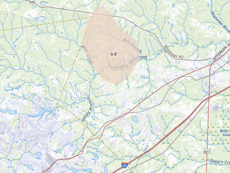 Radar-estimated hail-size map of the storm over Elgin, SC on Jul 6, 2026