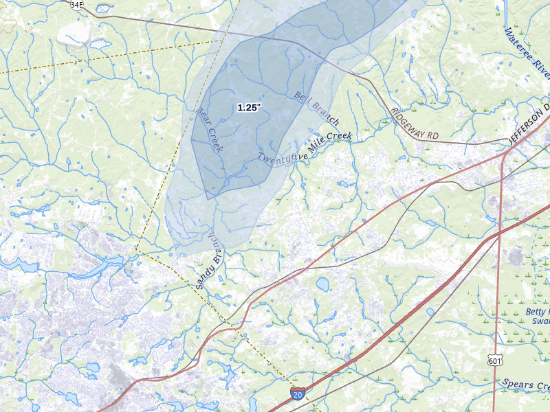 NEXRAD radar-signature map of the hail storm over Elgin, SC on Jul 6, 2026